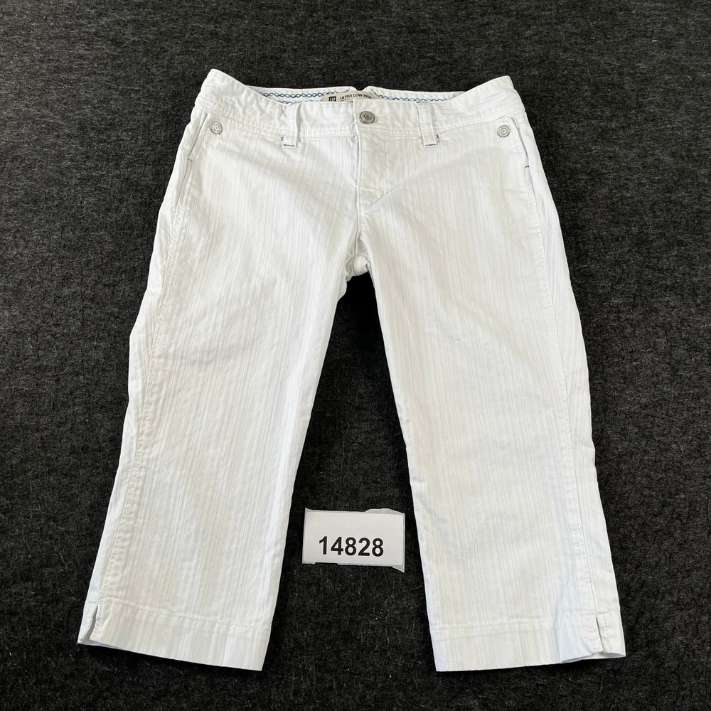 Gap Cropped Pants Womens 8 Reg White Cotton Ultra Low Rise Stretch Straight Leg